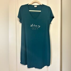 💤💙 Soma Cool Nights 💙💤Teal 'Stay Cozy' V-Neck Nightshirt Nightgown